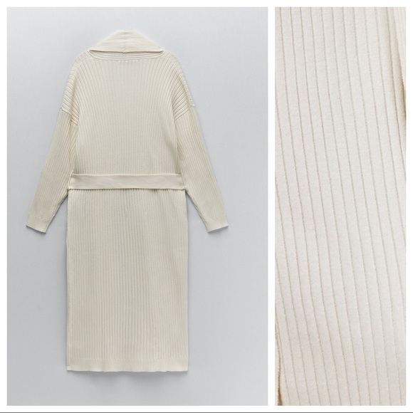 NWT. Zara Cream Open Front Knit Coat with Belt. Size S. - Picture 6 of 9